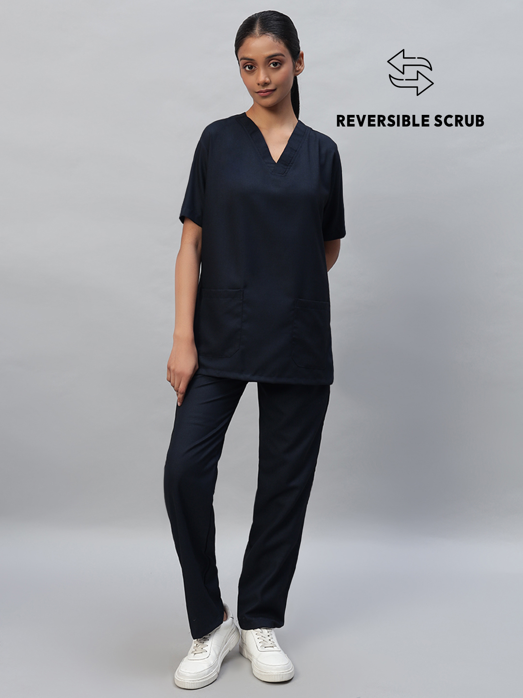 Blue Black Reversible Half Sleeve Medical Scrubs - Female