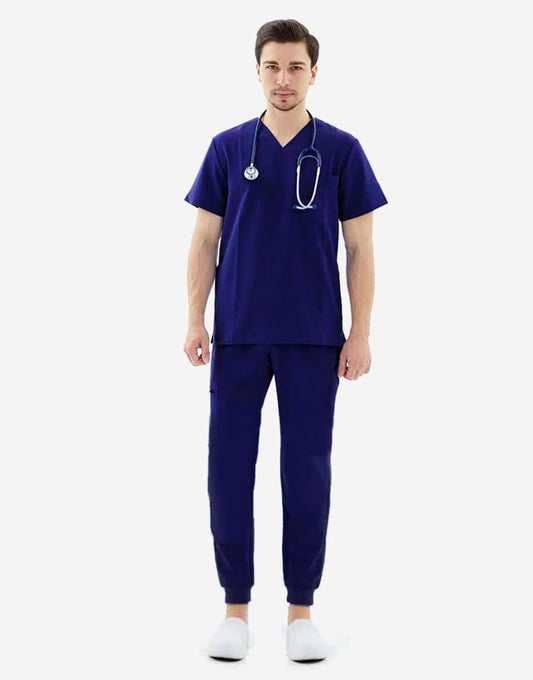 Celest Blue Black Premium Half Sleeves Medical Scrubs - Male