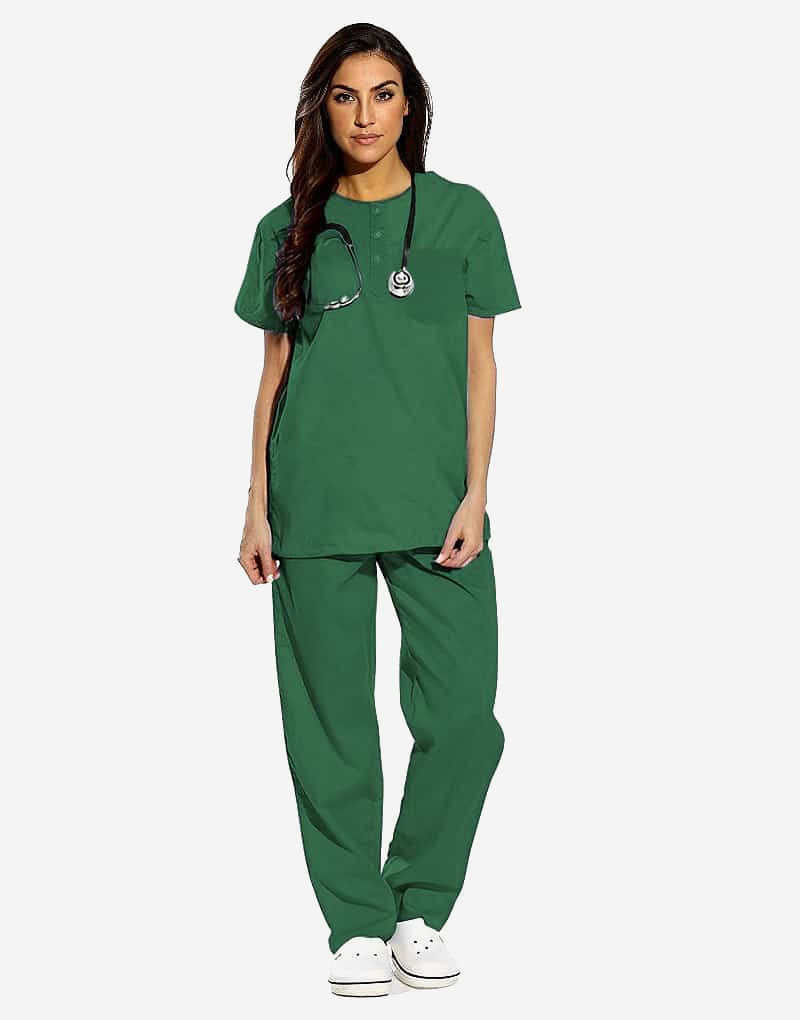All-Day Half Sleeve Round Neck 3 Buttons Medical Scrubs - Female