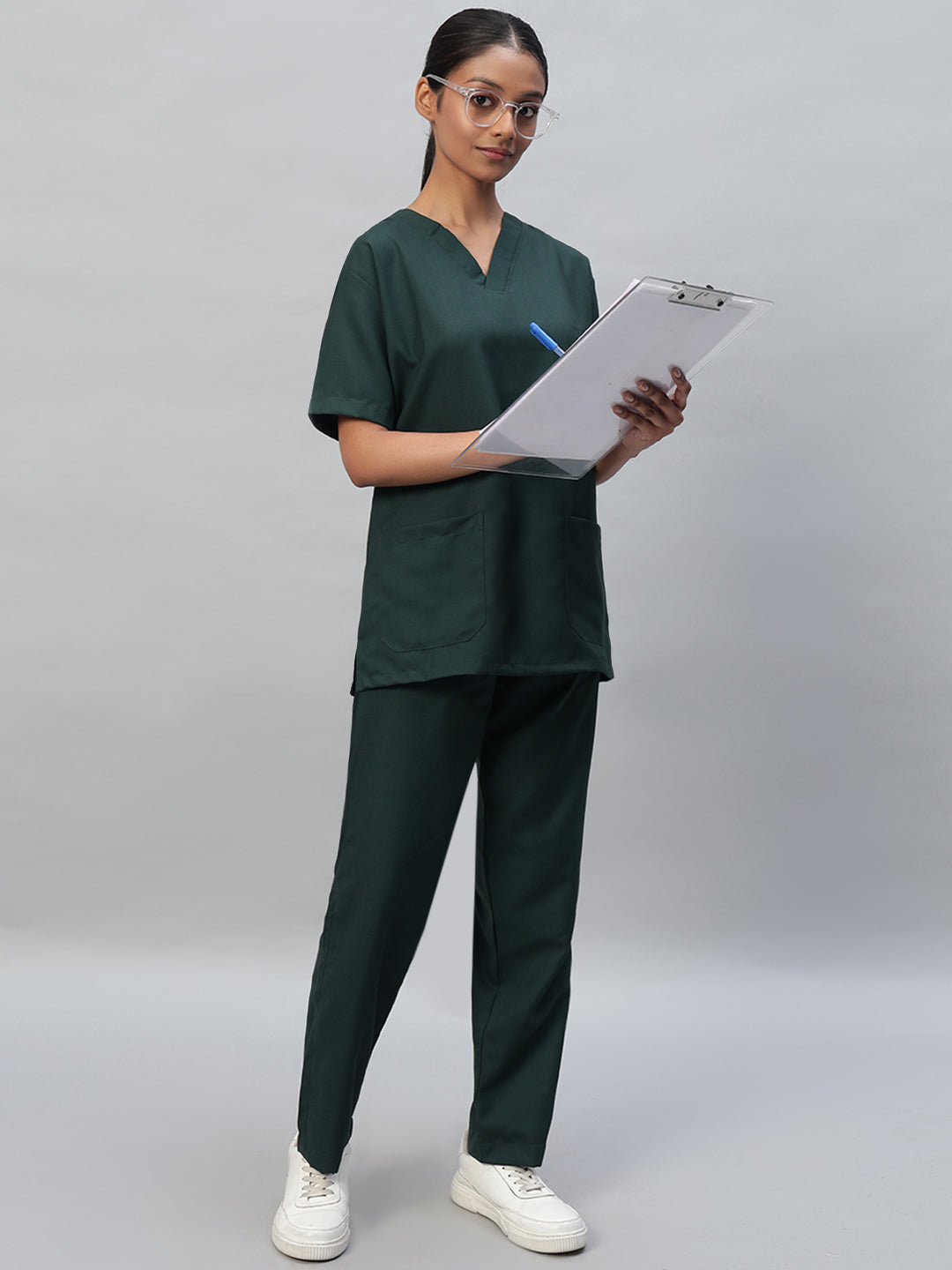 dark green medical scrub for women