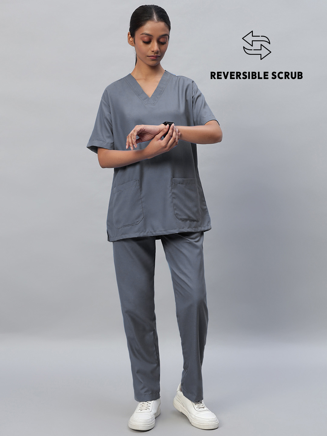 Dark Grey Reversible Half Sleeve Medical Scrubs - Female