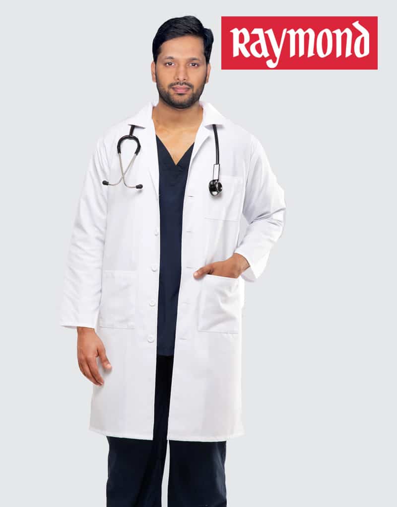A person wearing a White Full-Sleeve lab coat with pocket 
