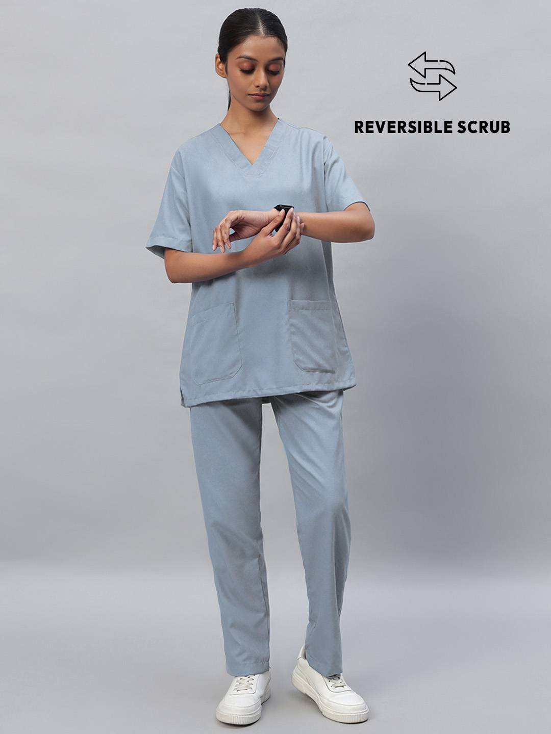 Light Grey Reversible Half Sleeve Medical Scrubs - Female