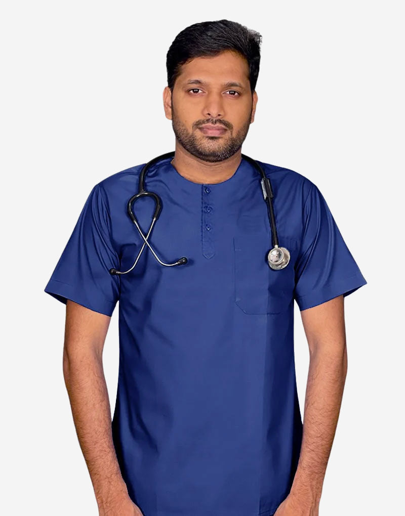 All-Day Half Sleeve Round Neck 3 Buttons Medical Scrubs - Male