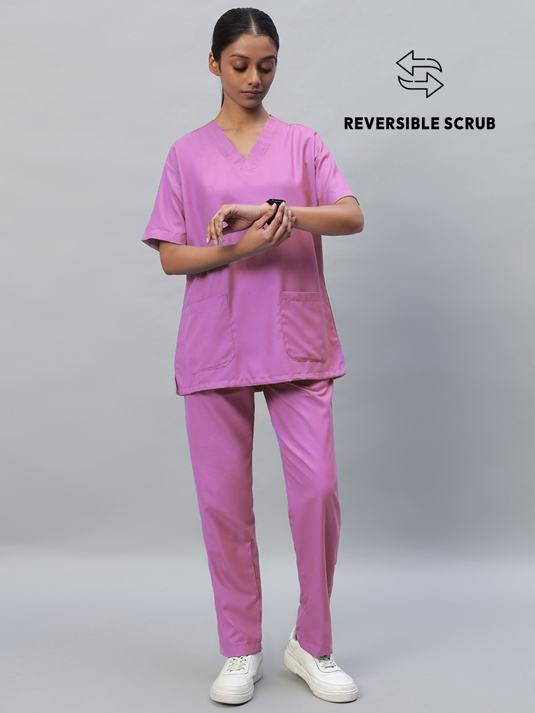 Pink Reversible Half Sleeve Medical Scrubs - Female