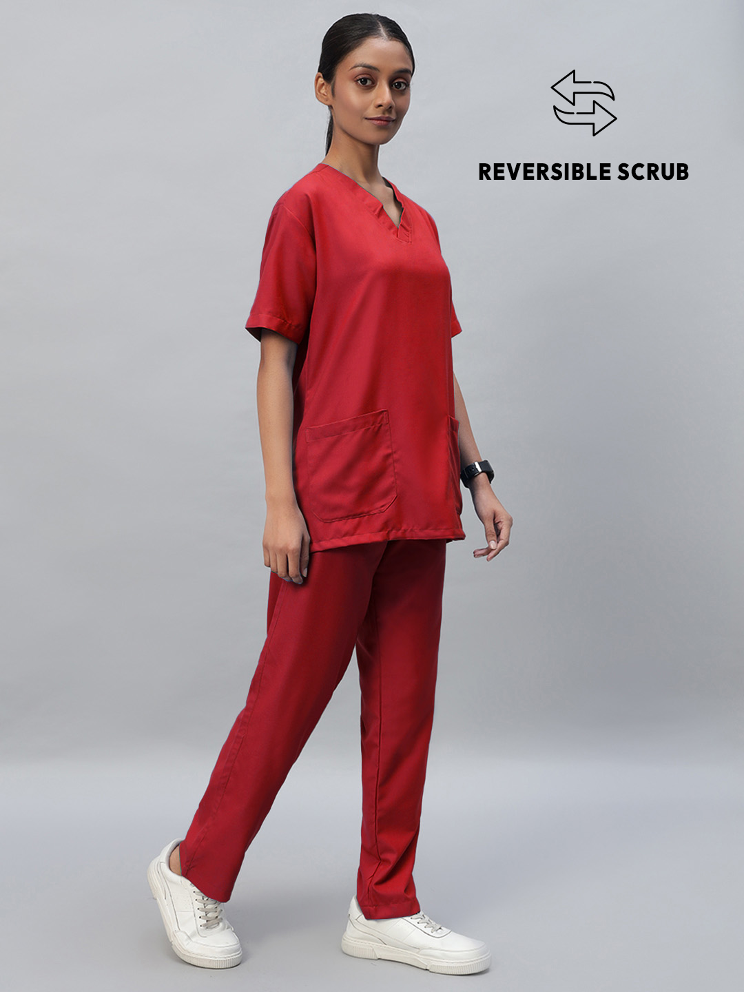 Red Reversible Half Sleeve Medical Scrubs - Female