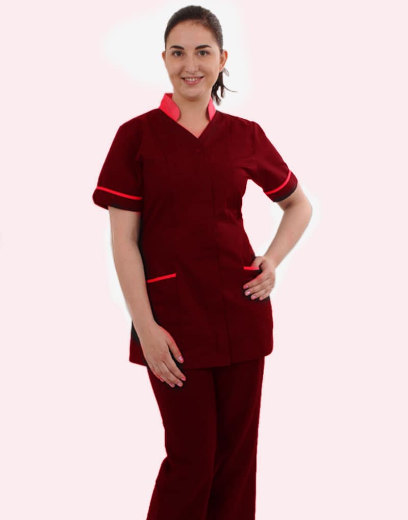 Red Half Sleeve Medical Scrubs with Collar