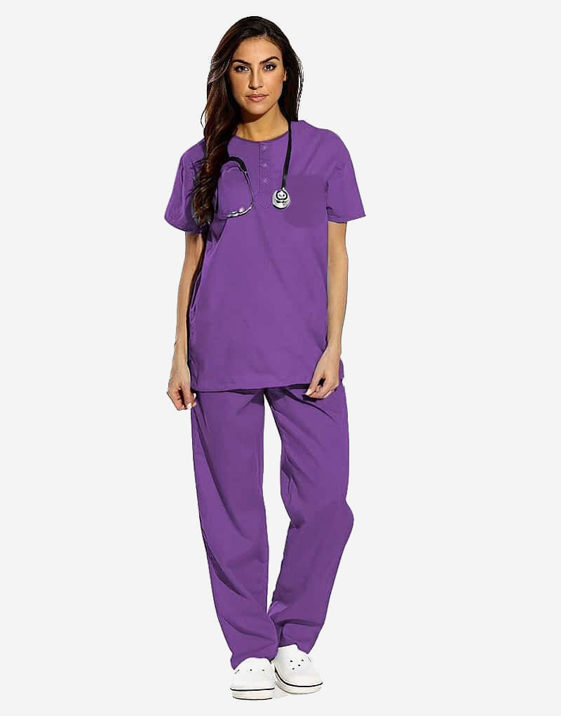 All-Day Half Sleeve Round Neck 3 Buttons Medical Scrubs - Female