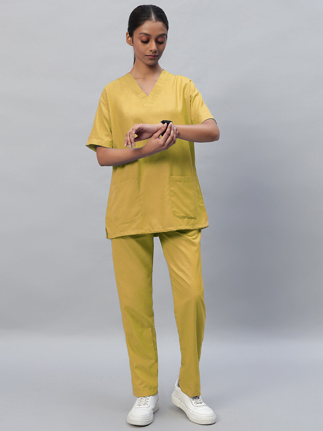 yellow color medical scrub for women