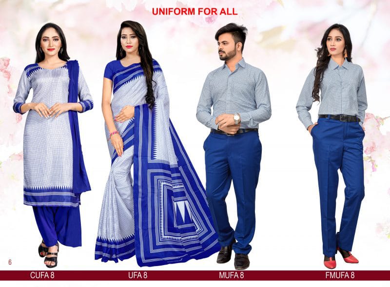 Blue and white uniform for all saree