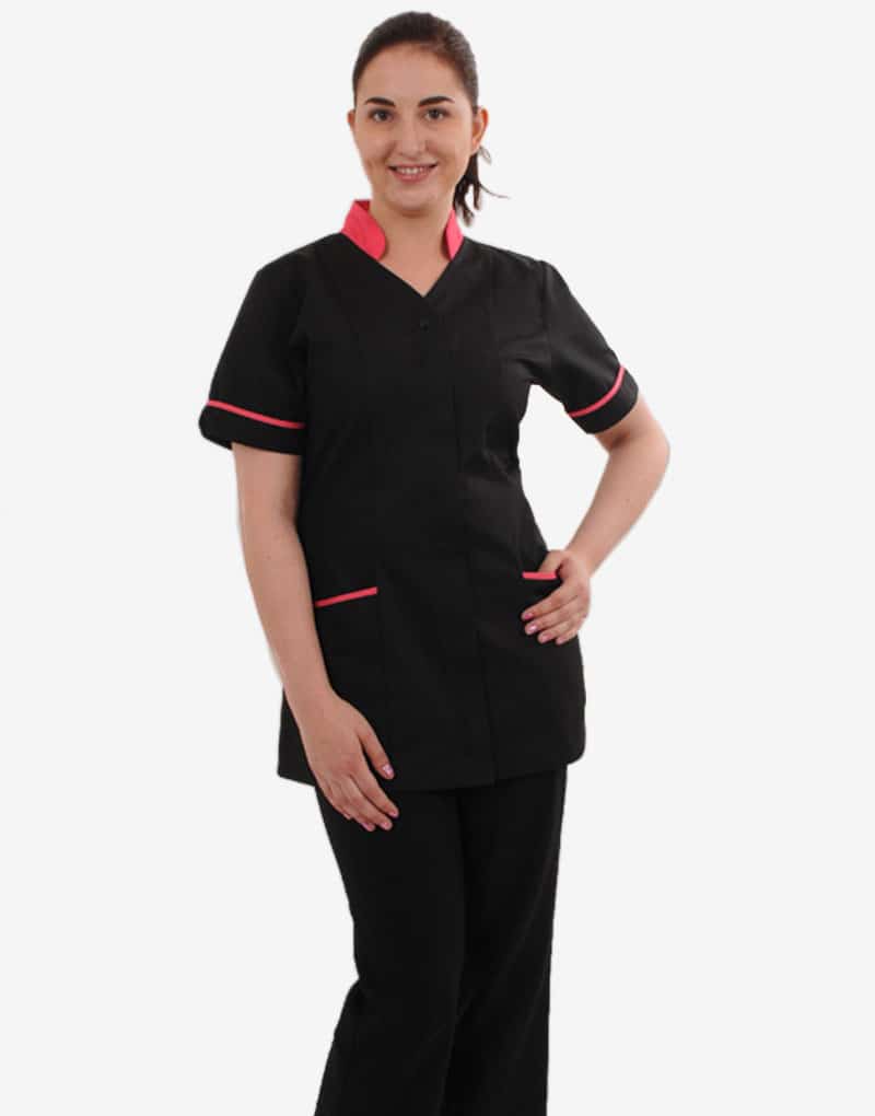 Black Half Sleeve Medical Scrubs with Collar