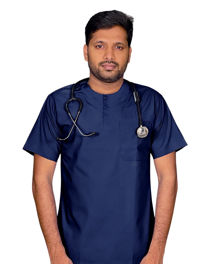 Blue Black All-Day Half Sleeve Round Neck 3 Buttons Medical Scrubs