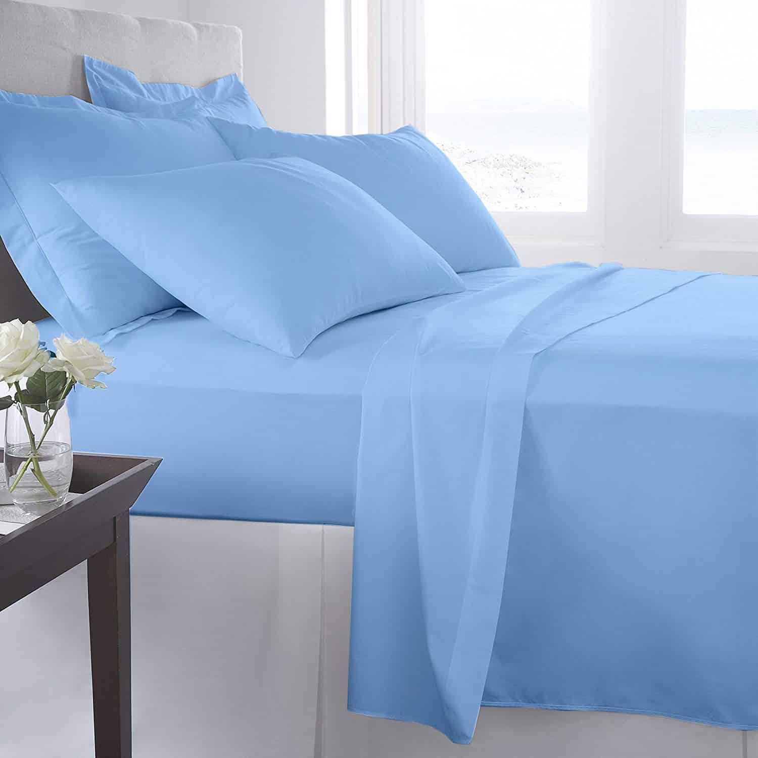 blue color bed sheet