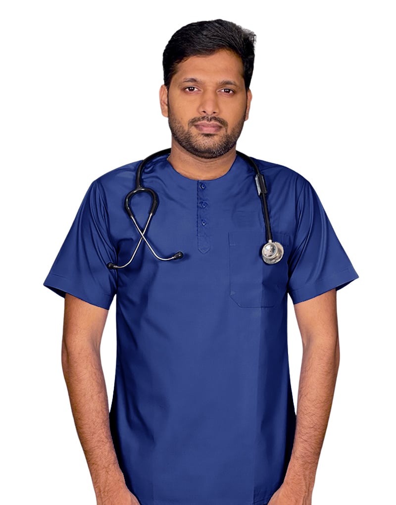 Navy Blue All-Day Half Sleeve Round Neck 3 Buttons Medical Scrubs