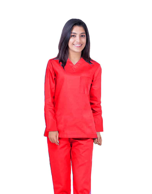 Red Full Sleeve All-Day Medical Scrubs