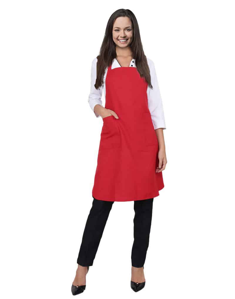 Red Apron with Front Pockets - Kitchen Apron