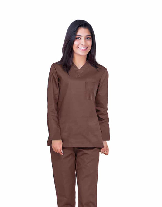 Brown Full Sleeve All-Day Medical Scrubs