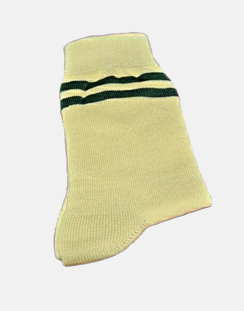 socks Cream With Green Double Stripe