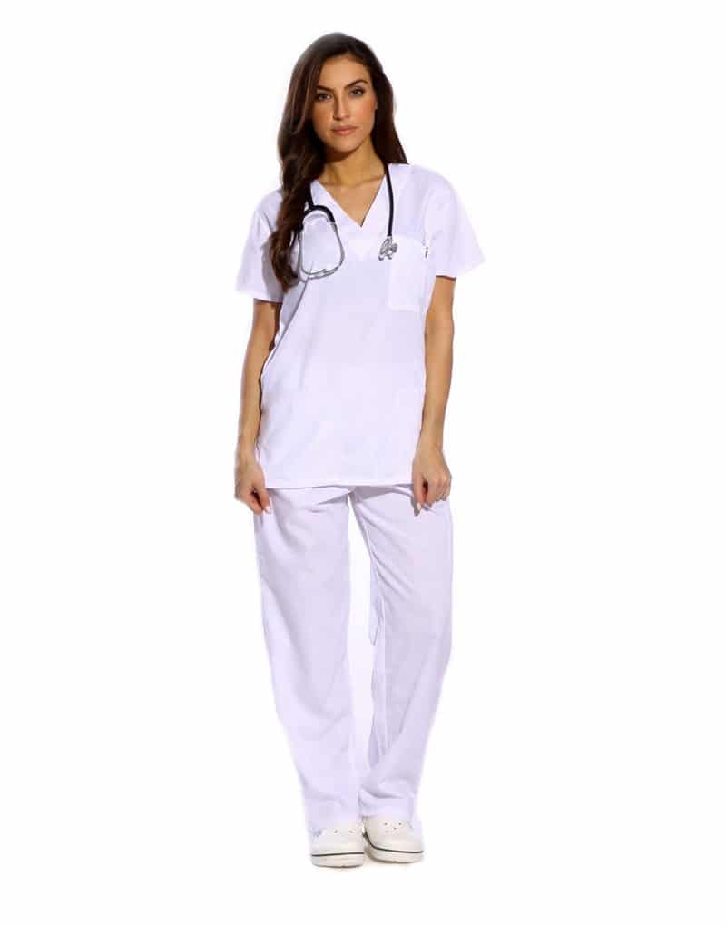 White Half Sleeve All-Day Medical Uniform Scrubs
